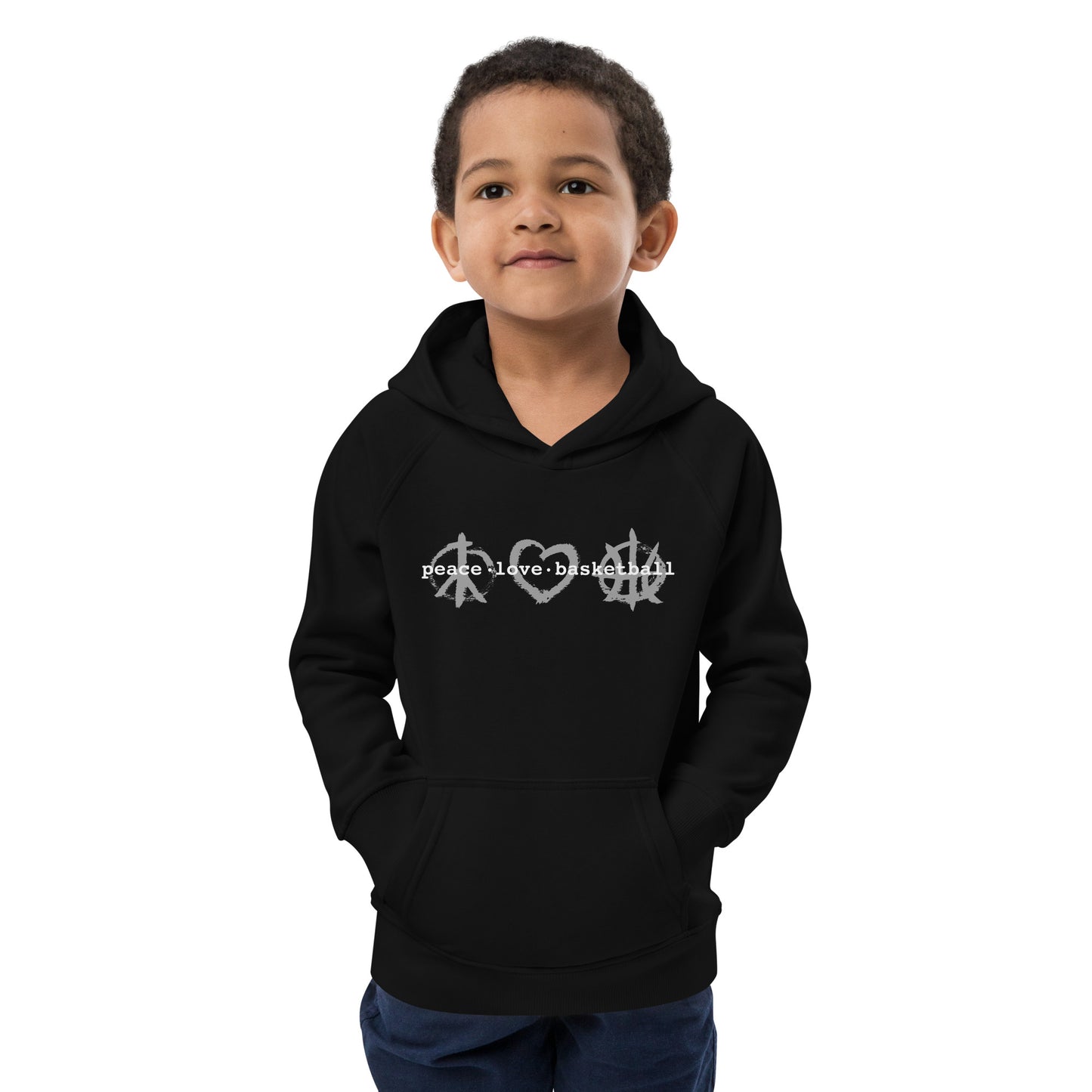 PeaceLoveBasketball Classic Black Kids Eco Hoodie