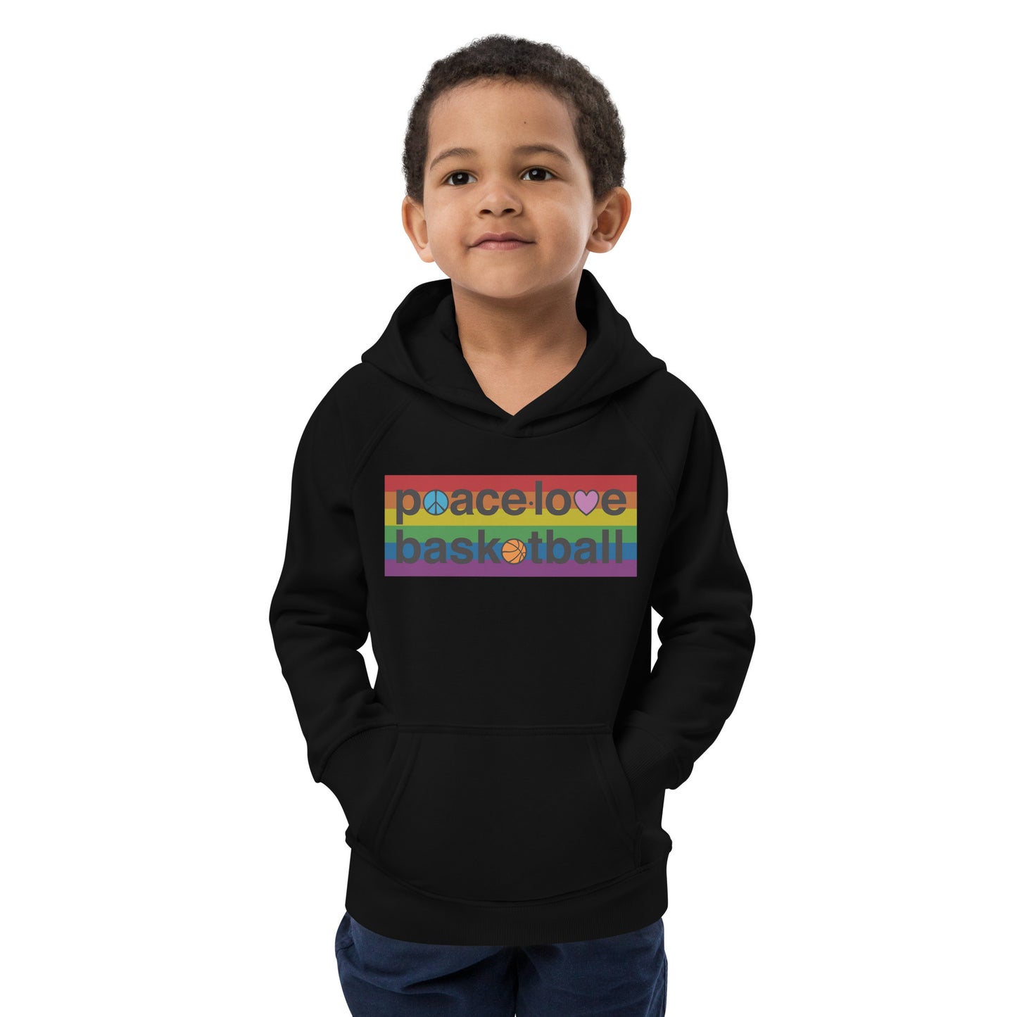 PeaceLoveBasketball Pride Black Kids Eco Hoodie