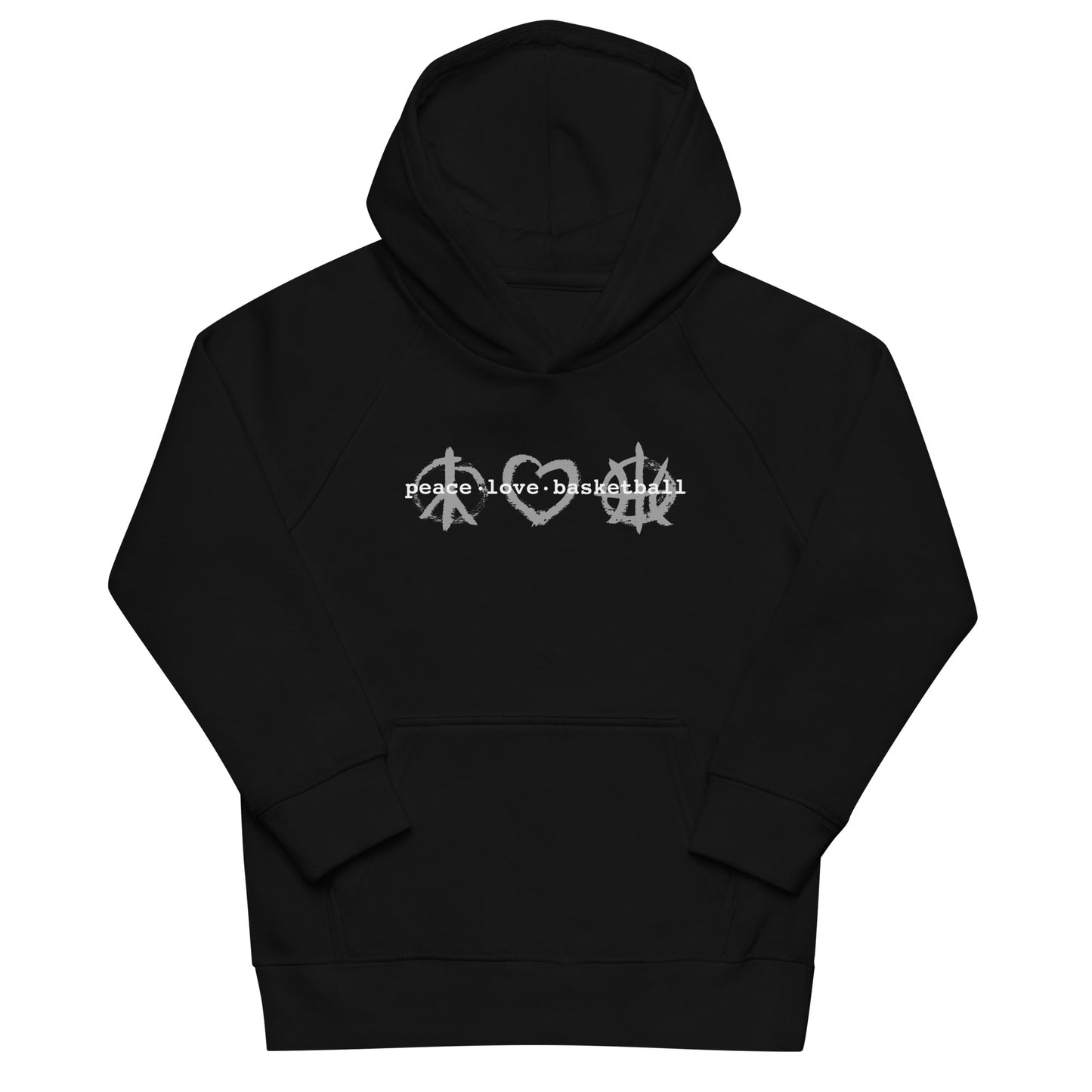 PeaceLoveBasketball Classic Black Kids Eco Hoodie