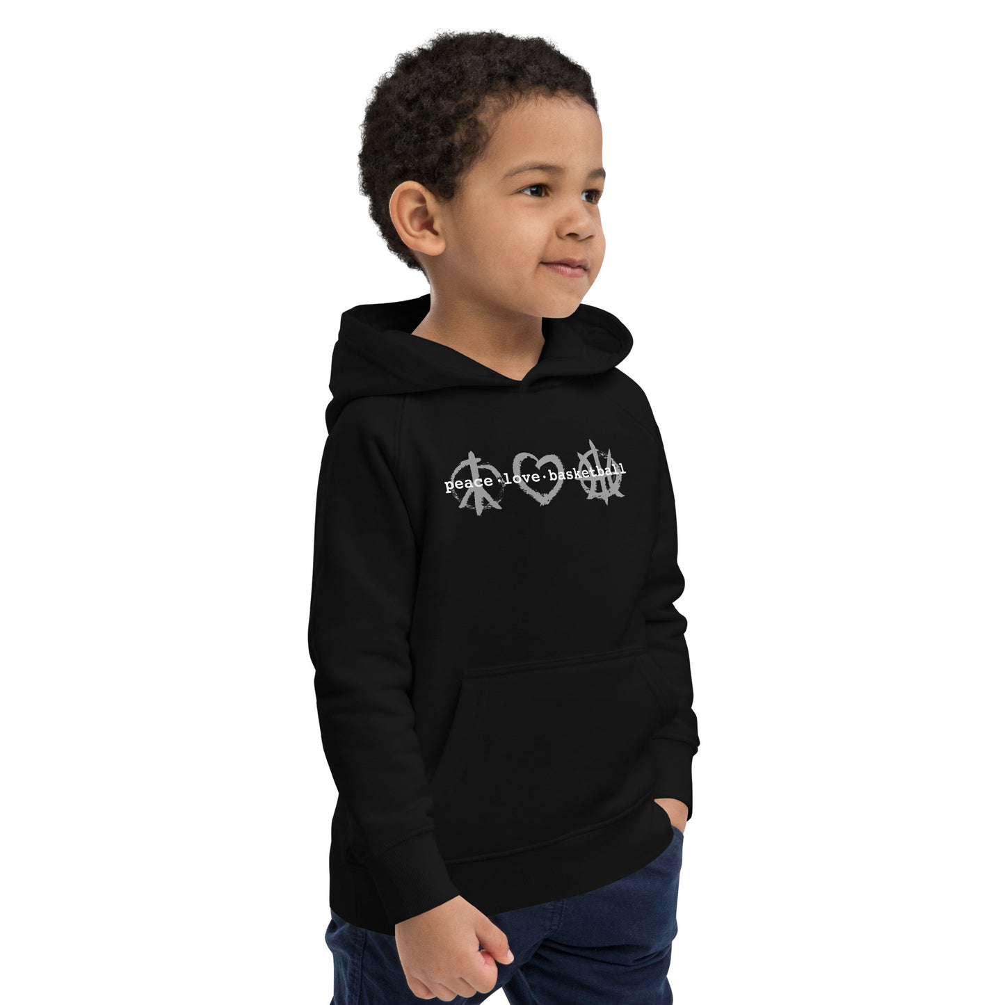 PeaceLoveBasketball Classic Black Kids Eco Hoodie