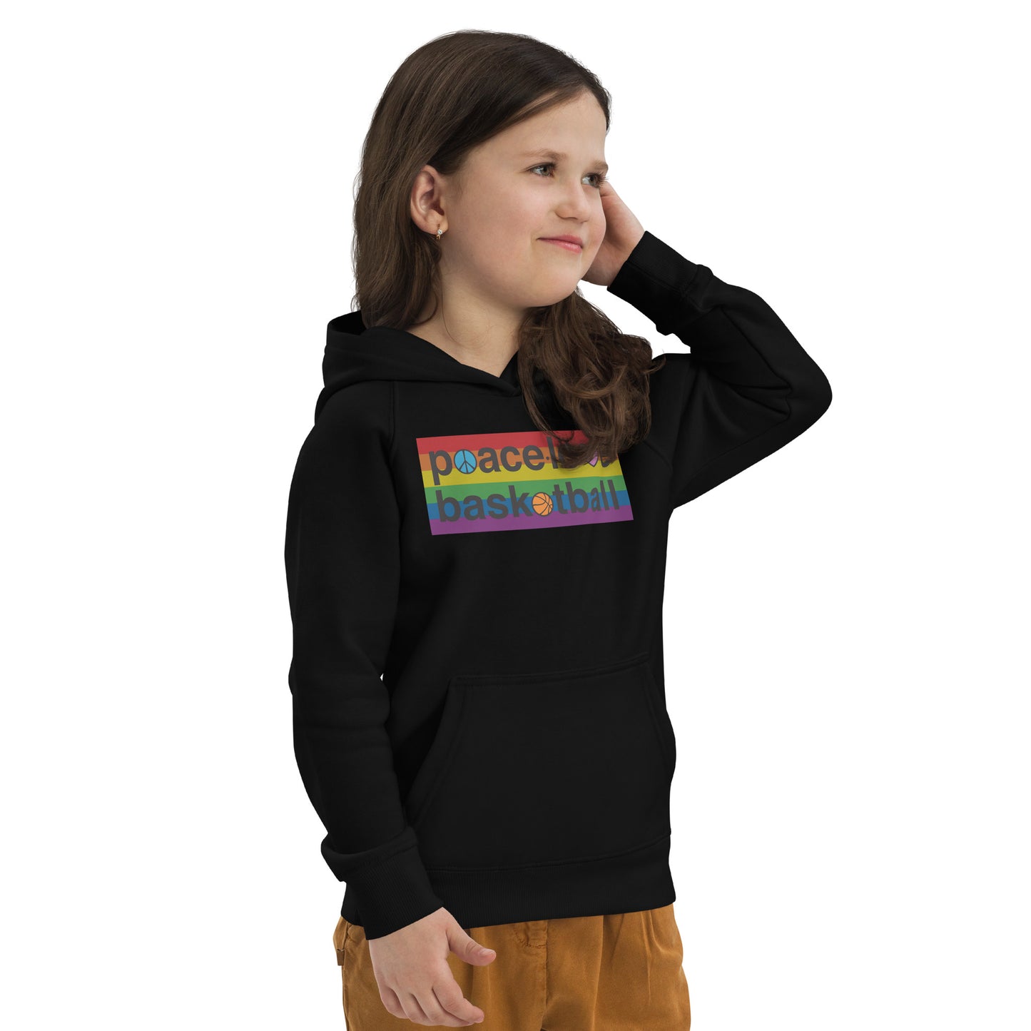 PeaceLoveBasketball Pride Black Kids Eco Hoodie