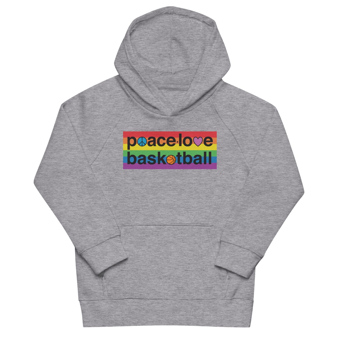 PeaceLoveBasketball Pride Grey Kids Eco Hoodie