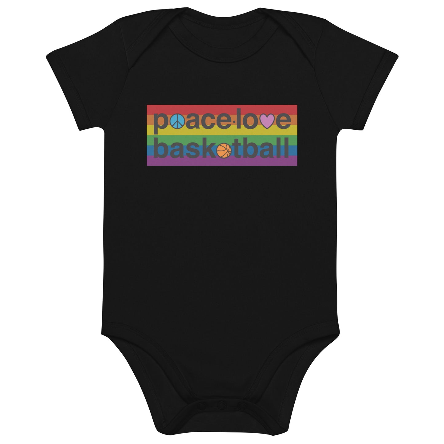PeaceLoveBasketball Pride Black Organic Cotton Baby Bodysuit