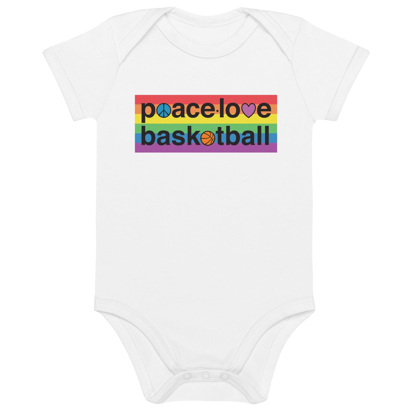 PeaceLoveBasketball Pride White Organic Cotton Baby Bodysuit