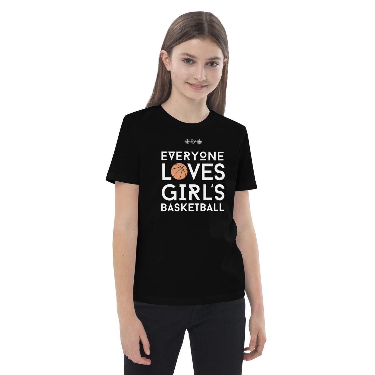 Everyone Loves Girl's Basketball Black Organic Cotton Kids T-Shirt