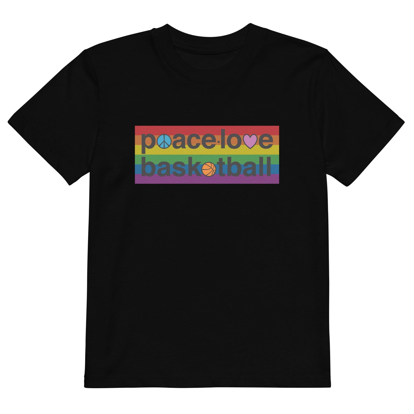 PeaceLoveBasketball Pride Black Organic Cotton Kids T-shirt