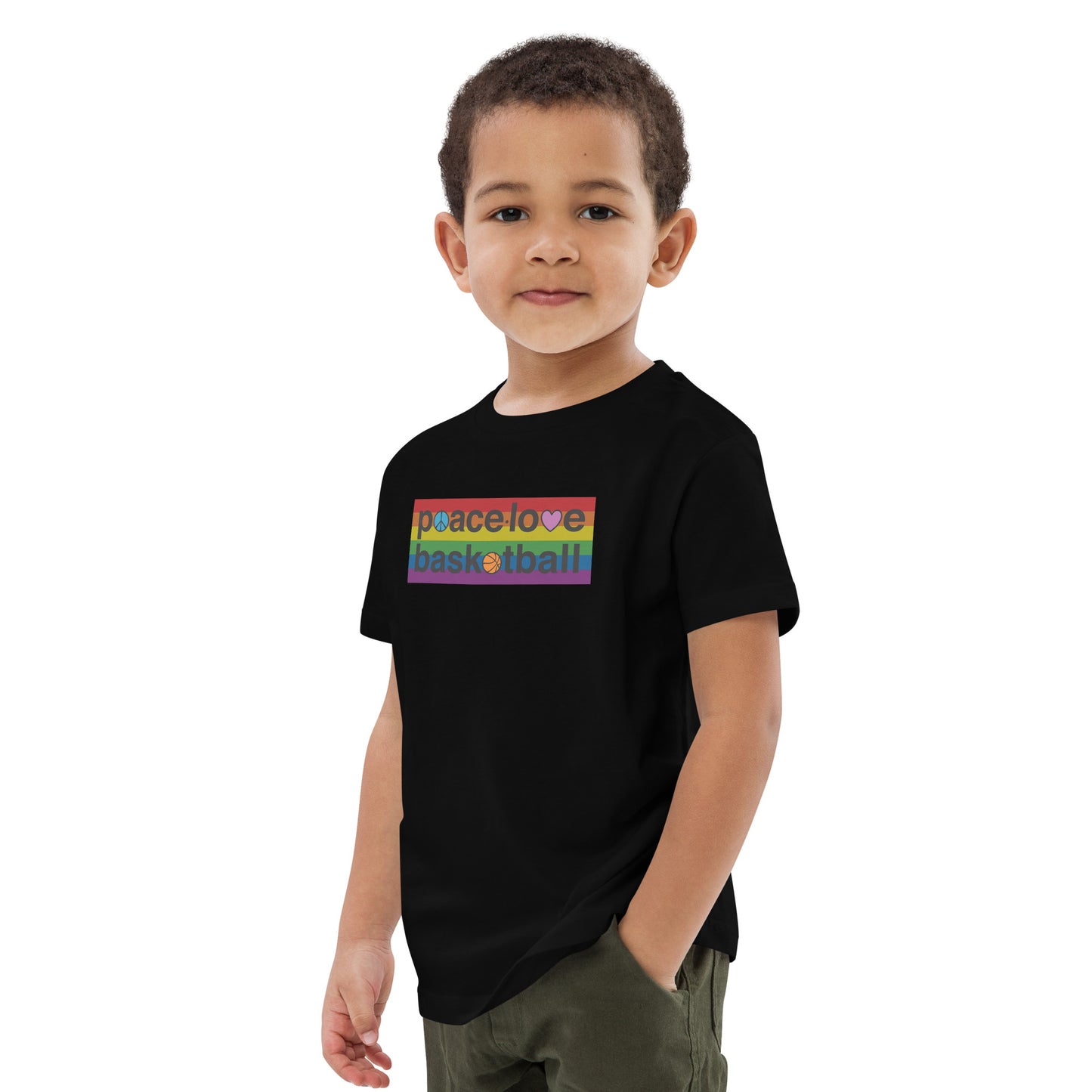 PeaceLoveBasketball Pride Black Organic Cotton Kids T-shirt