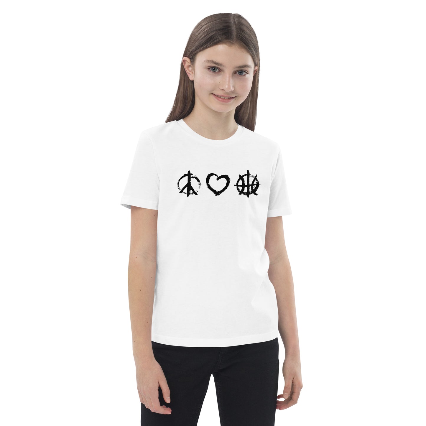 PeaceLoveBasketball Essential White Organic Cotton Kids T-shirt