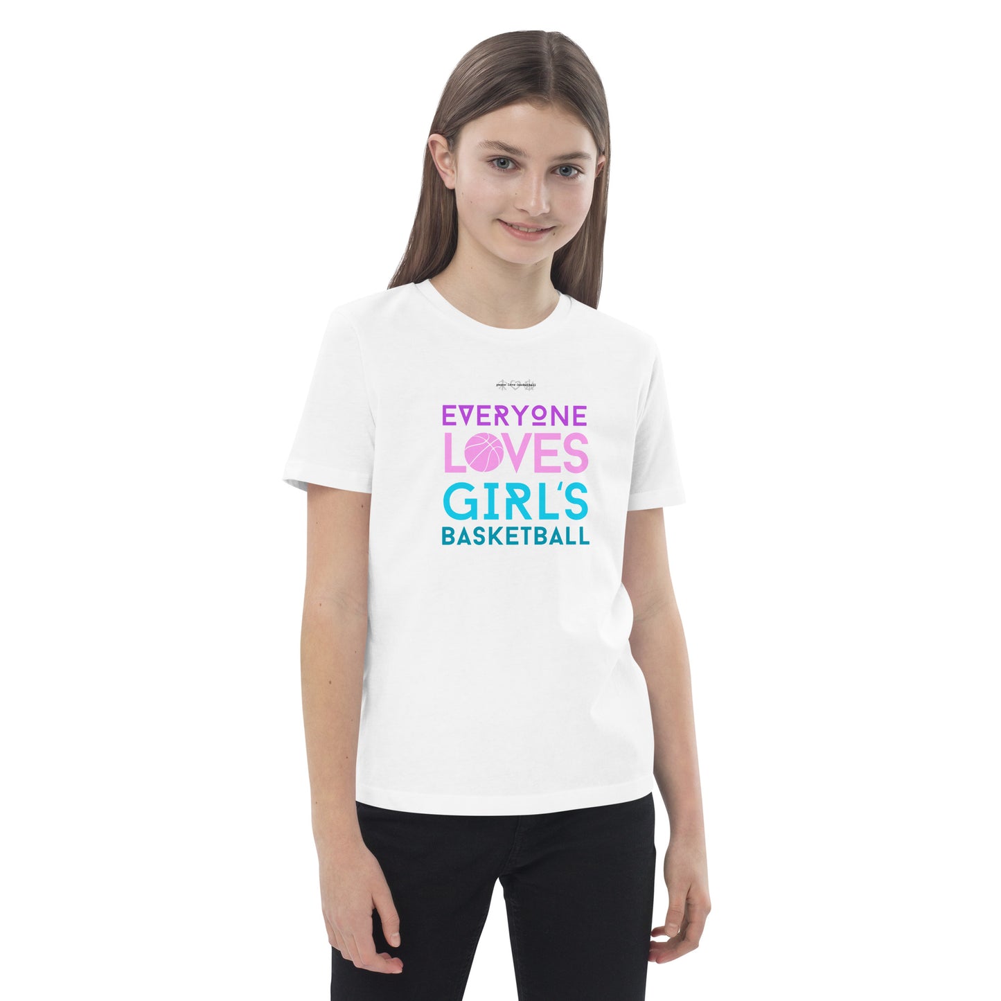 Everyone Loves Girl's Basketball White Organic Cotton Kids T-Shirt