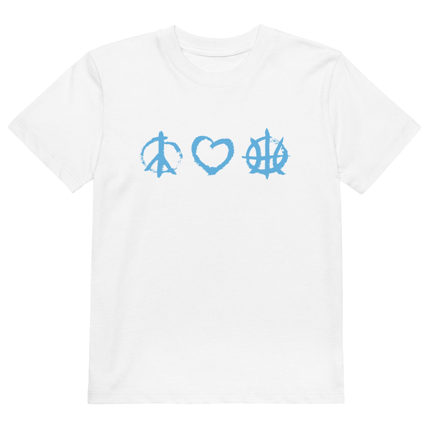 PeaceLoveBasketball Essential White/Blue Organic Cotton Kids T-shirt