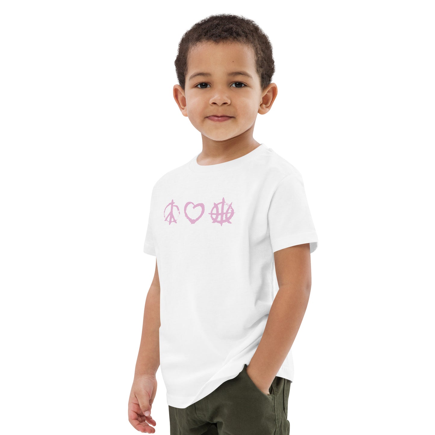 PeaceLoveBasketball Essential White/Rose Organic Cotton Kids T-shirt