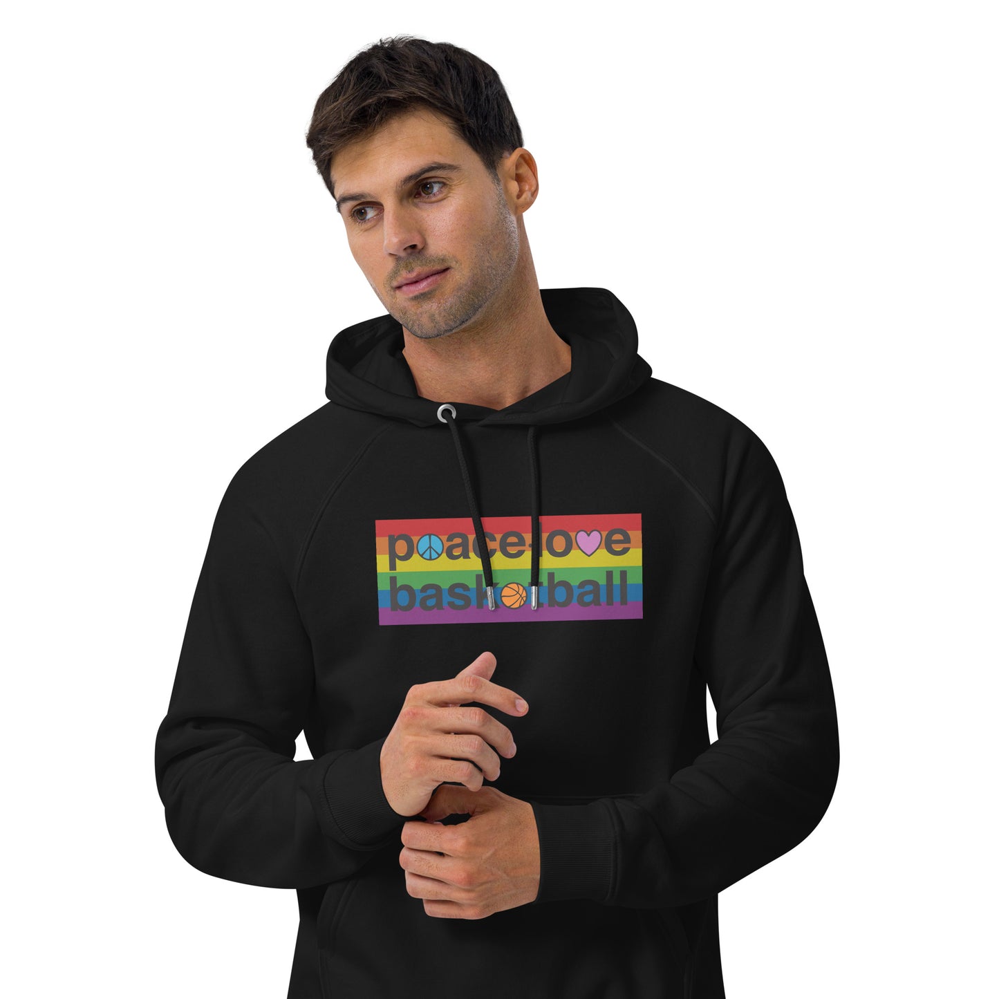 PeaceLoveBasketball Pride Black Unisex Eco Hoodie