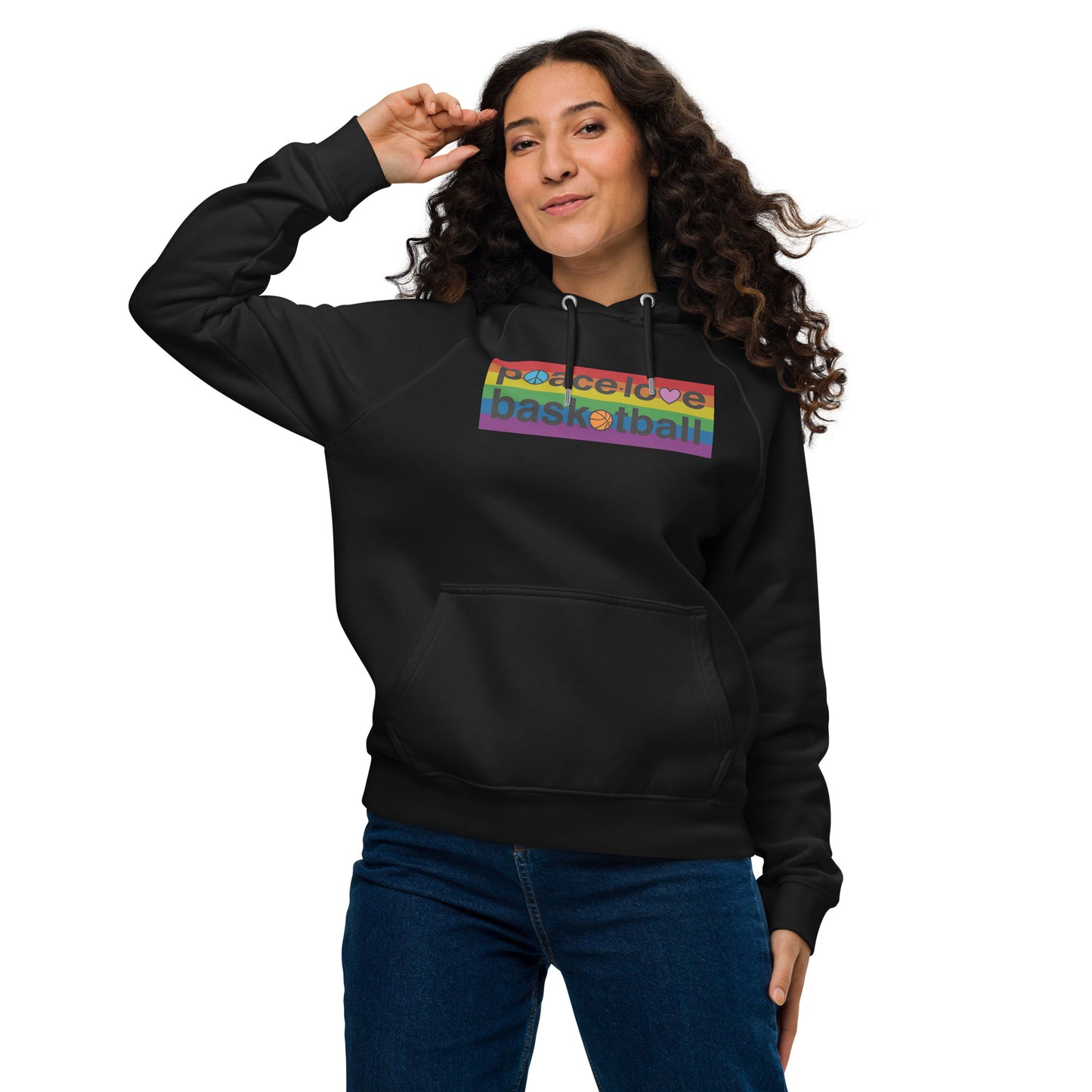 PeaceLoveBasketball Pride Black Unisex Eco Hoodie