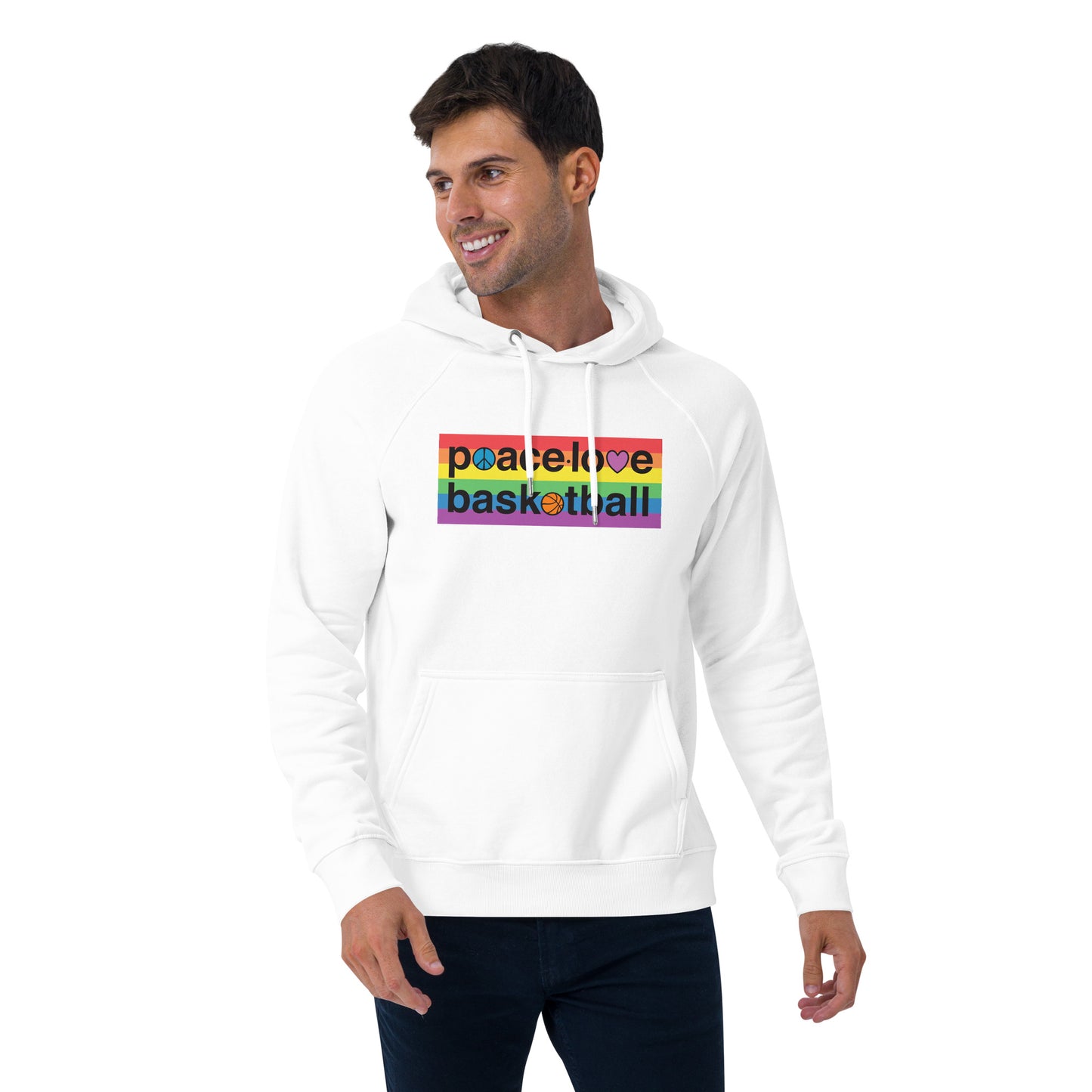 PeaceLoveBasketball Pride White Unisex Eco Hoodie