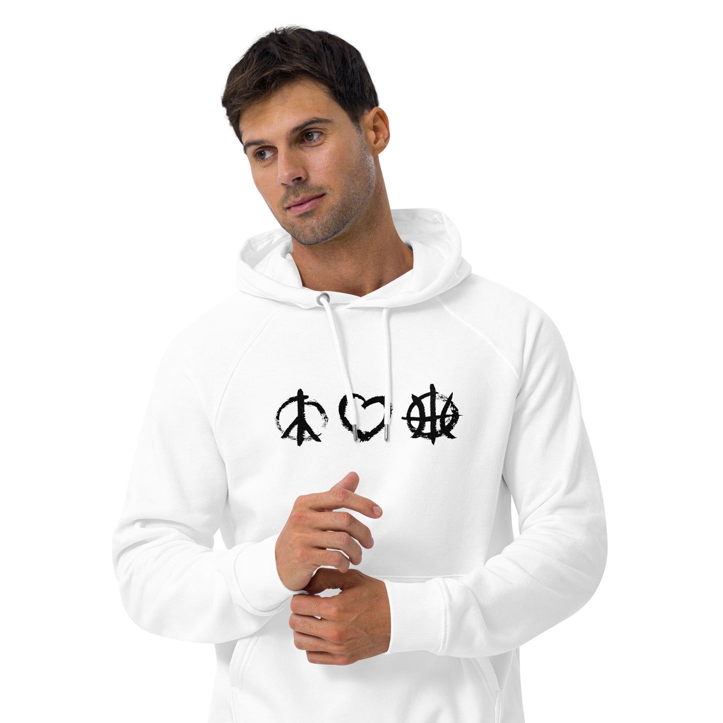 PeaceLoveBasketball Essential White Unisex Eco Hoodie