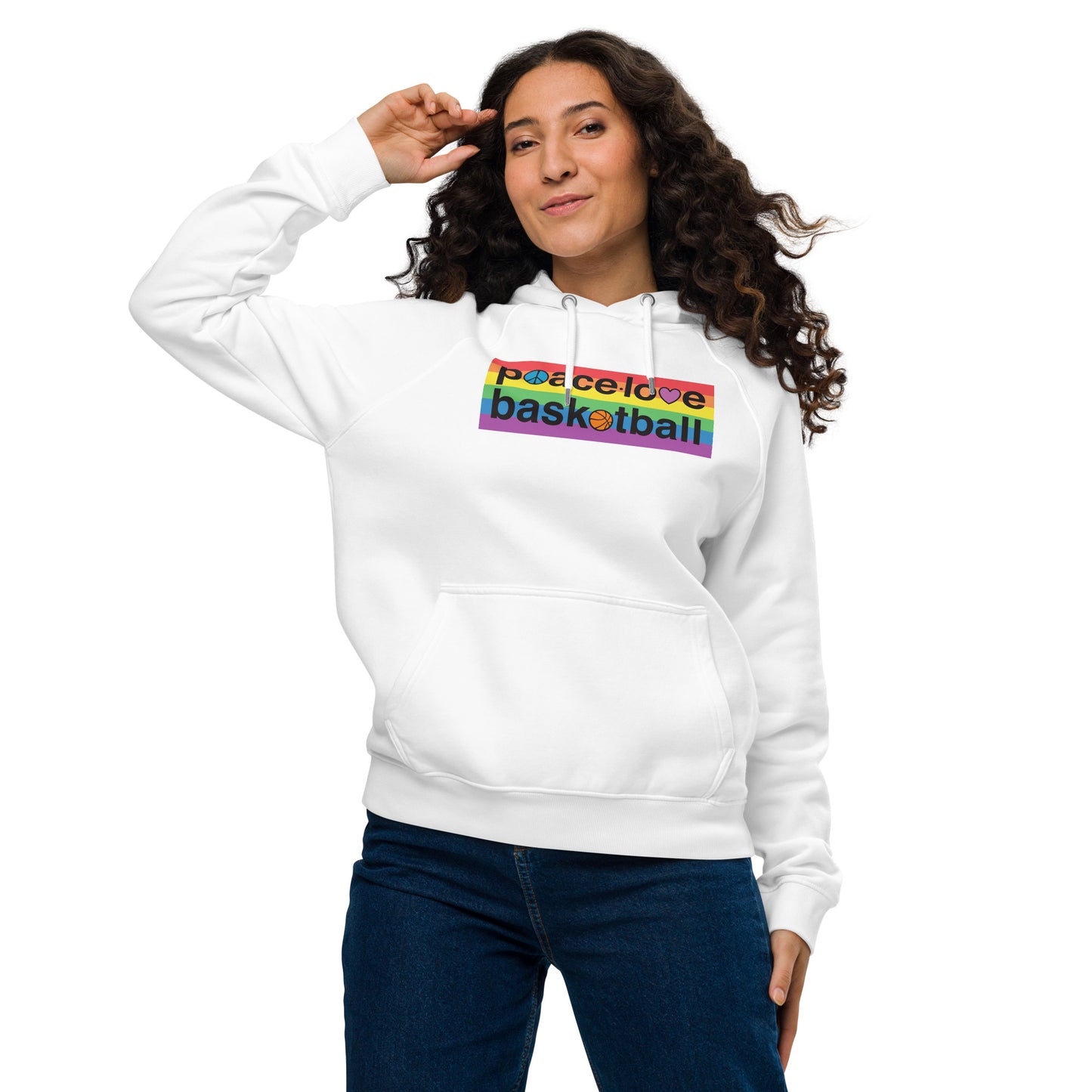 PeaceLoveBasketball Pride White Unisex Eco Hoodie