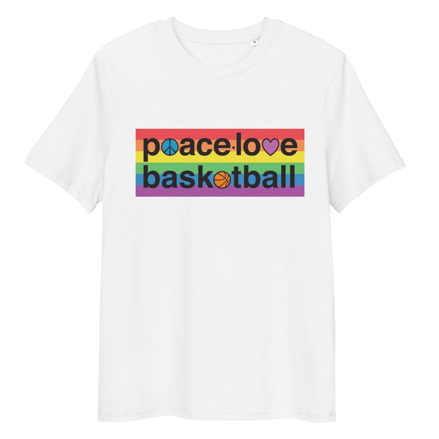 PeaceLoveBasketball Pride White Unisex Organic Cotton T-shirt
