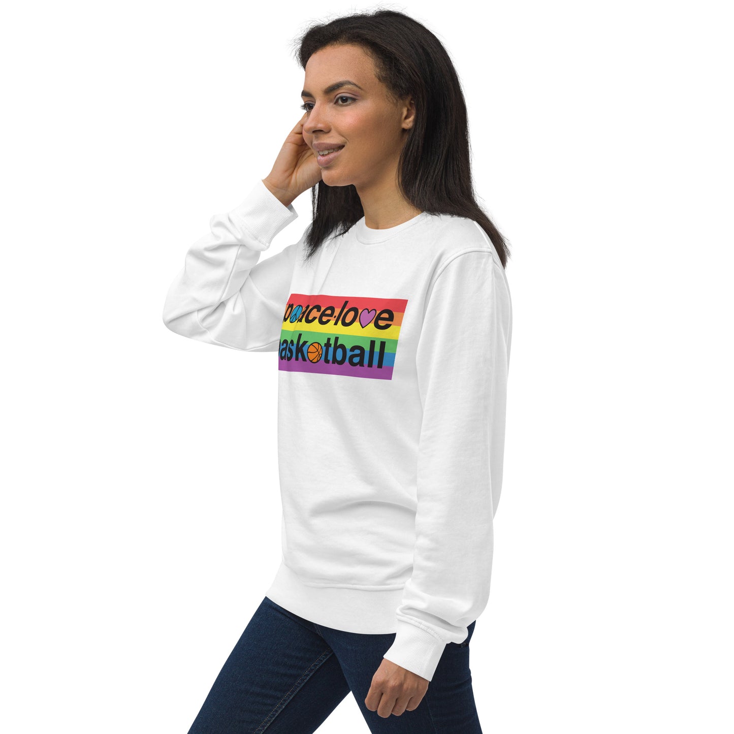 PeaceLoveBasketball Pride White Unisex Eco Sweatshirt