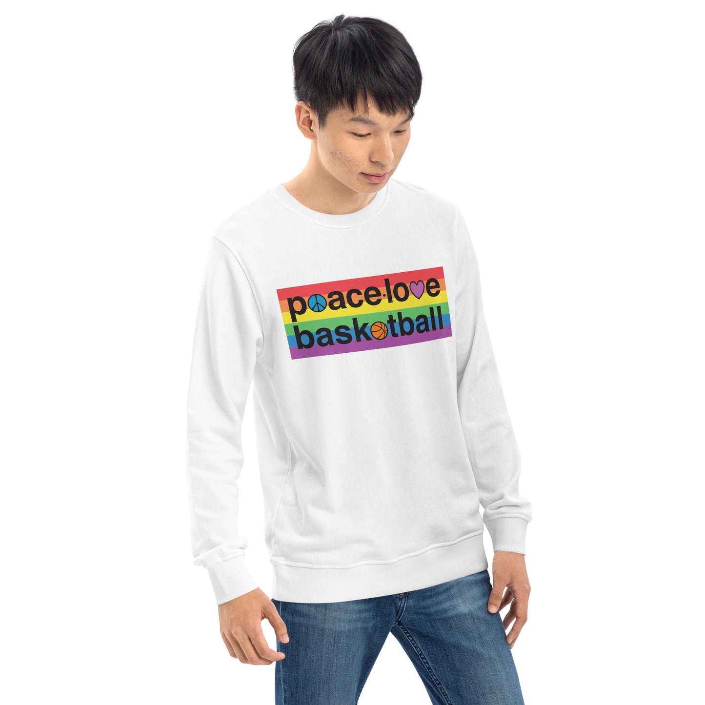 PeaceLoveBasketball Pride White Unisex Eco Sweatshirt