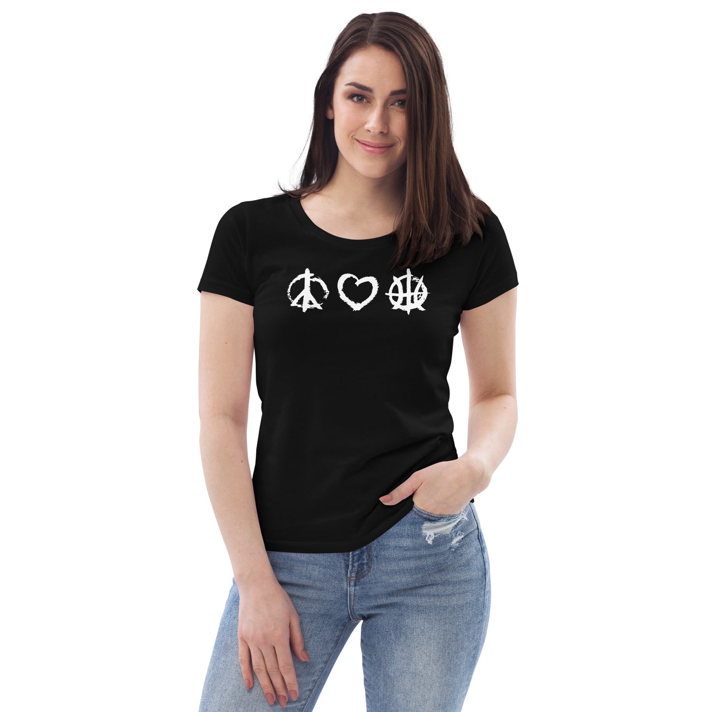 PeaceLoveBasketball Essential Black Women's Fitted Eco T-shirt