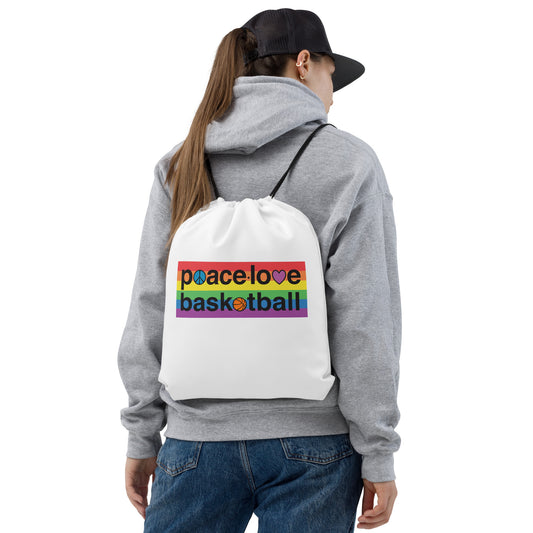 PeaceLoveBasketball Pride Drawstring Bag