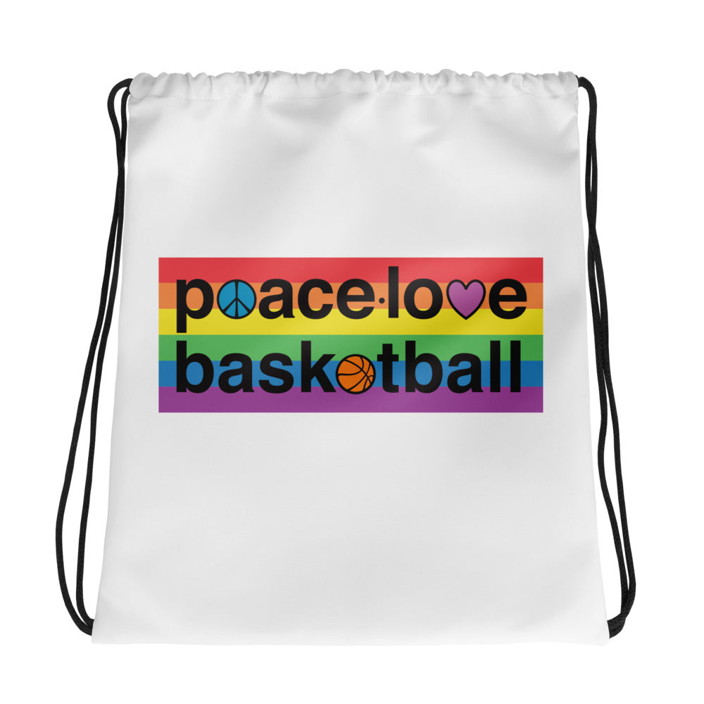 PeaceLoveBasketball Pride Drawstring Bag