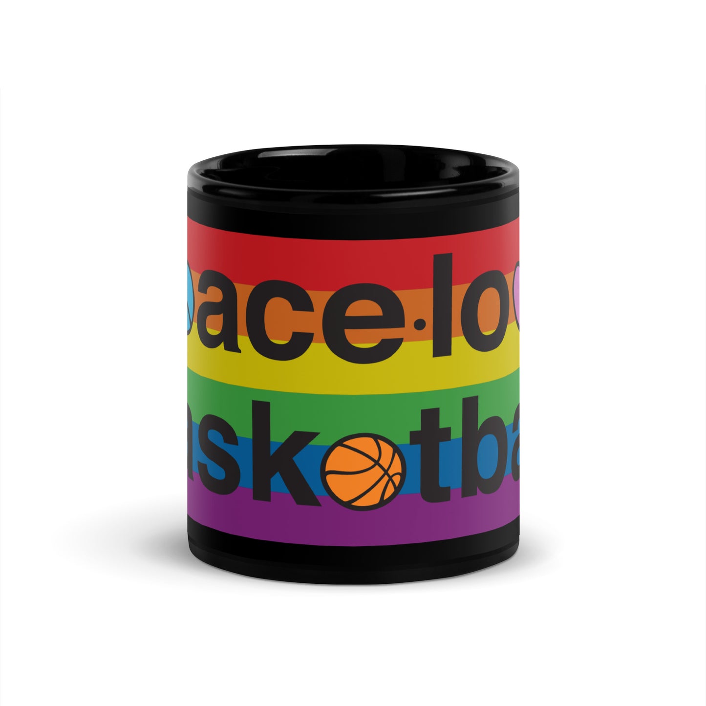 PeaceLoveBasketball Pride Black Glossy Mug