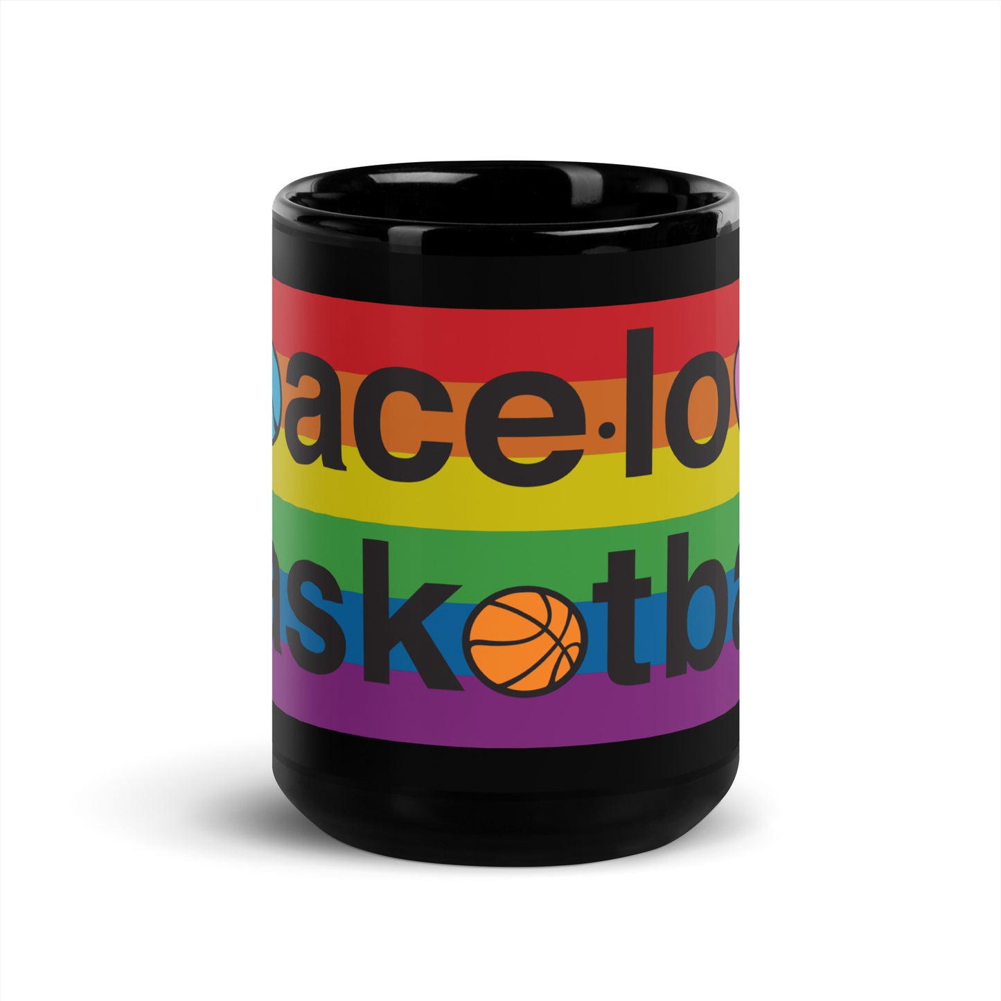 PeaceLoveBasketball Pride Black Glossy Mug