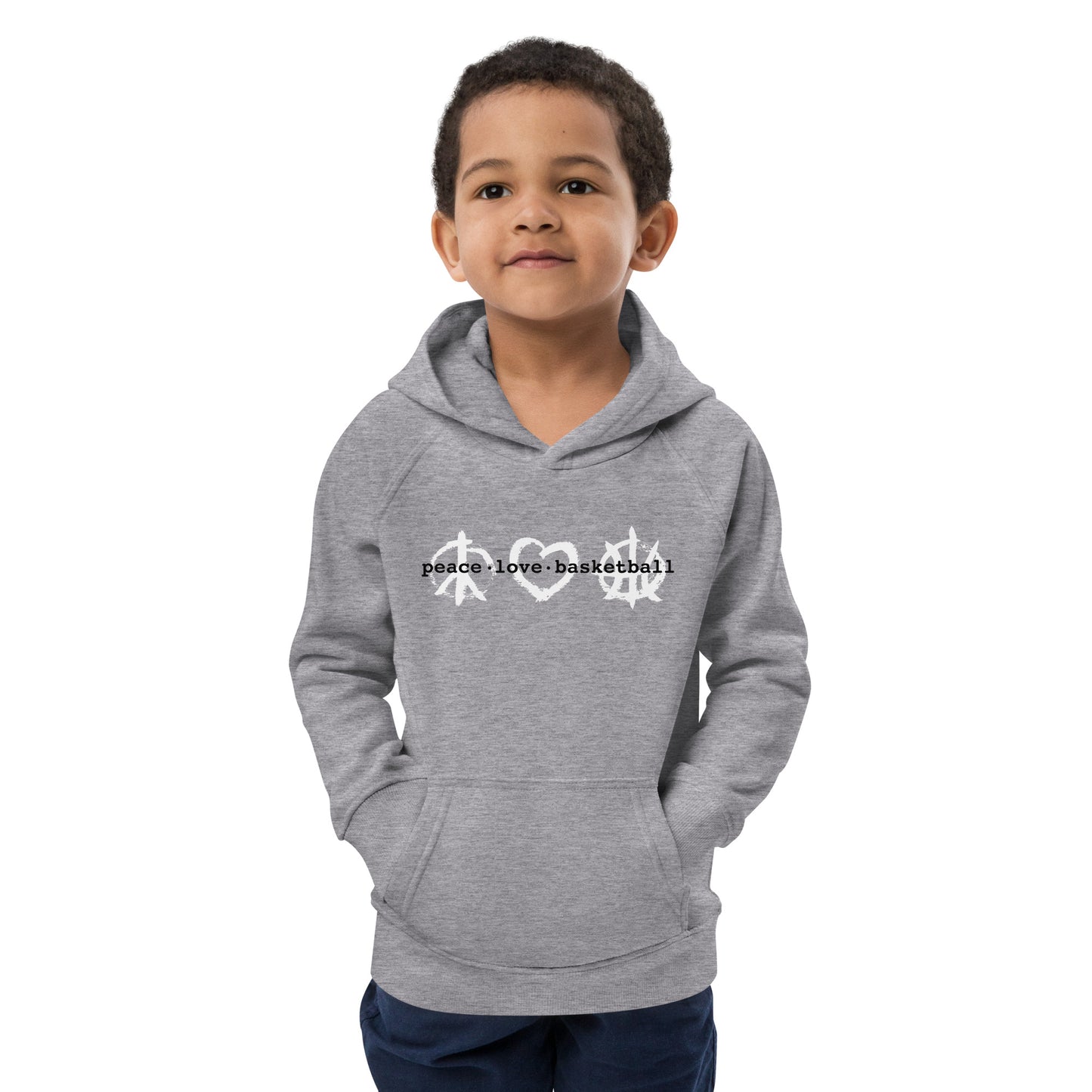 PeaceLoveBasketball Classic Grey Kids Eco Hoodie