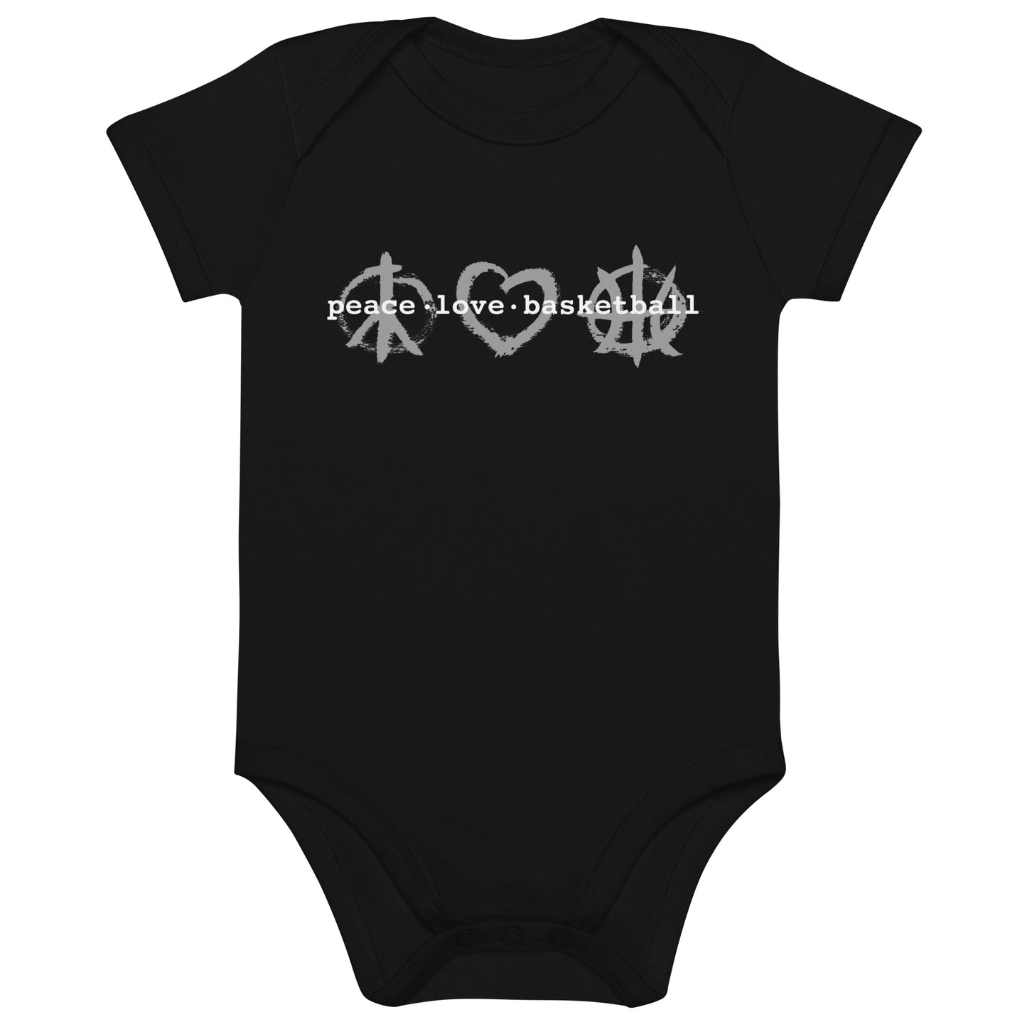 PeaceLoveBasketball Classic Black Organic Cotton Baby Bodysuit