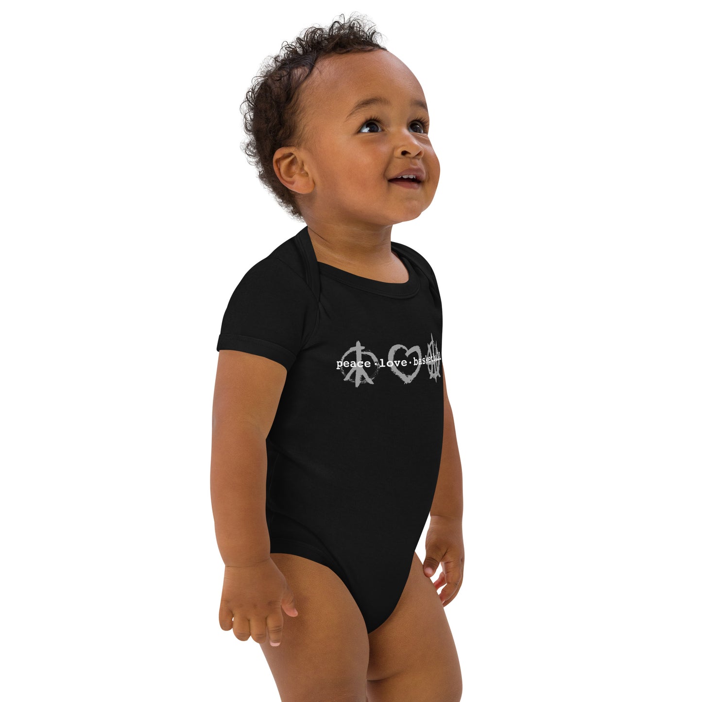 PeaceLoveBasketball Classic Black Organic Cotton Baby Bodysuit