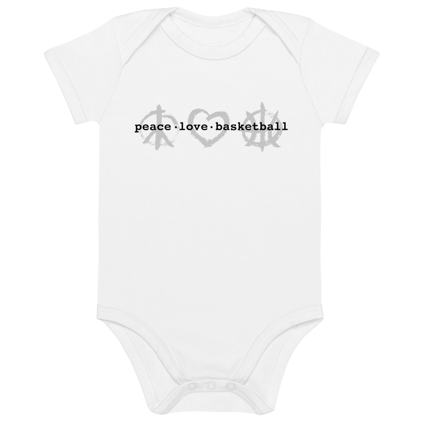 PeaceLoveBasketball Classic White Organic Cotton Baby Bodysuit