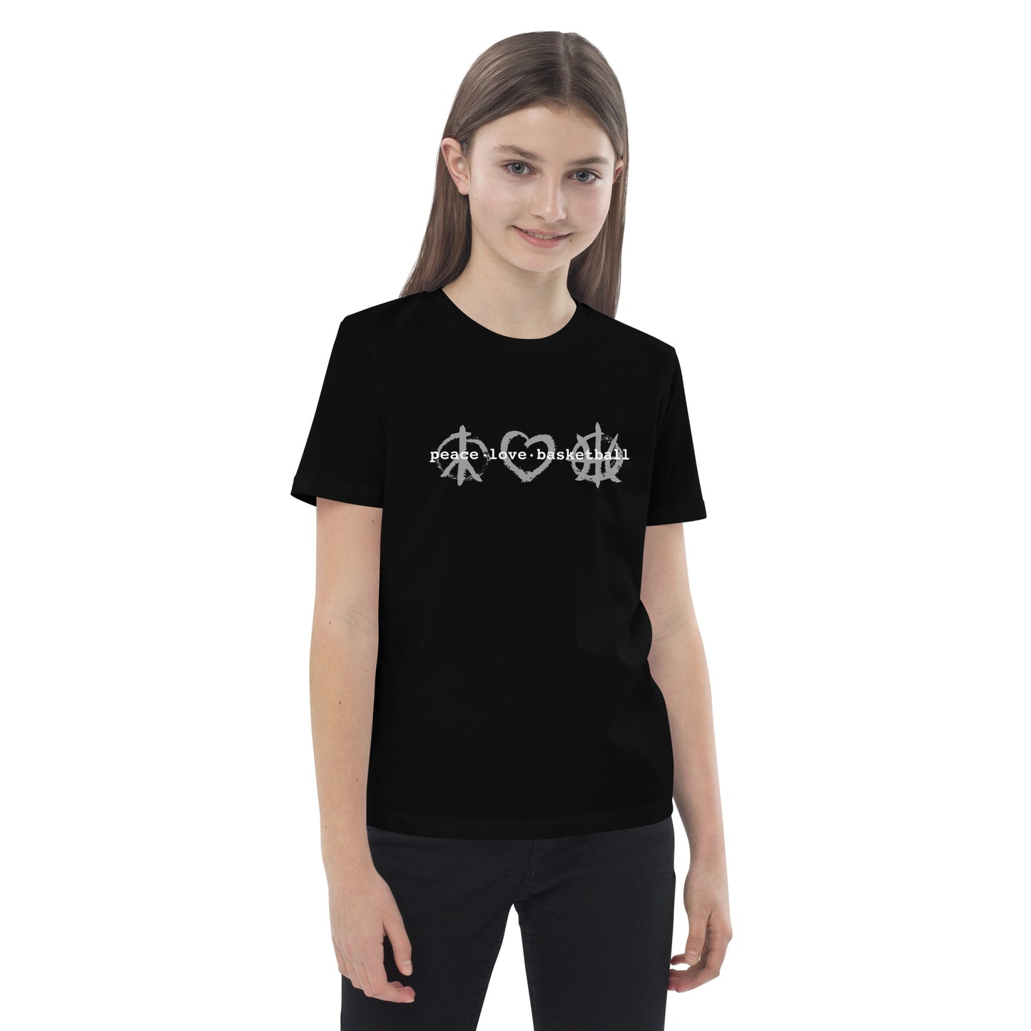 PeaceLoveBasketball Classic Black Organic Cotton Kids T-shirt