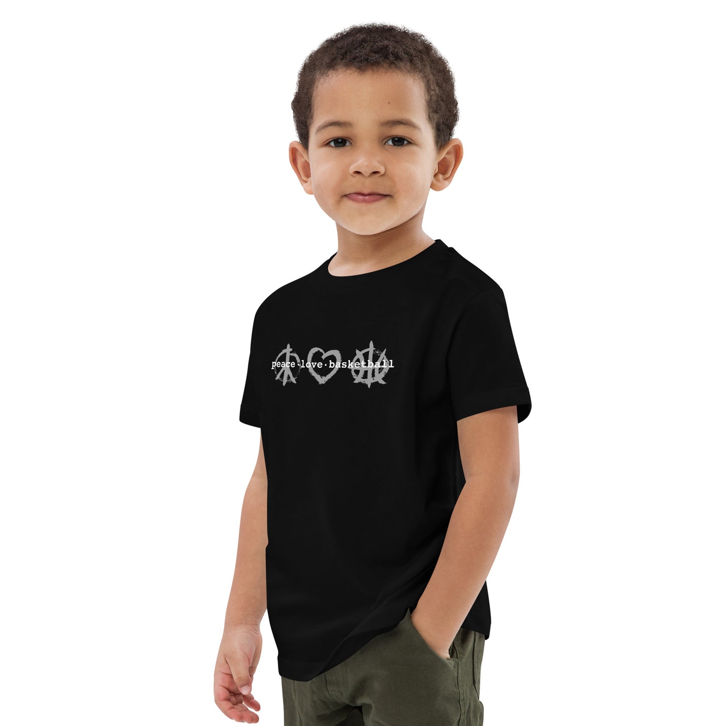 PeaceLoveBasketball Classic Black Organic Cotton Kids T-shirt