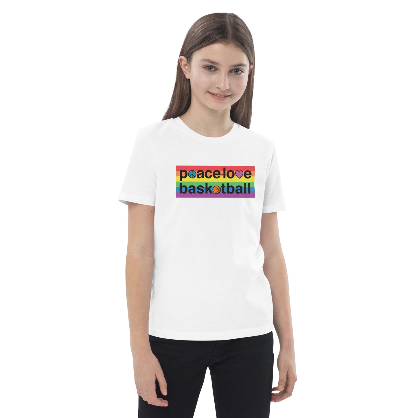 PeaceLoveBasketball Pride White Organic Cotton Kids T-shirt