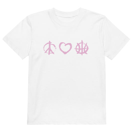 PeaceLoveBasketball Essential White/Rose Organic Cotton Kids T-shirt