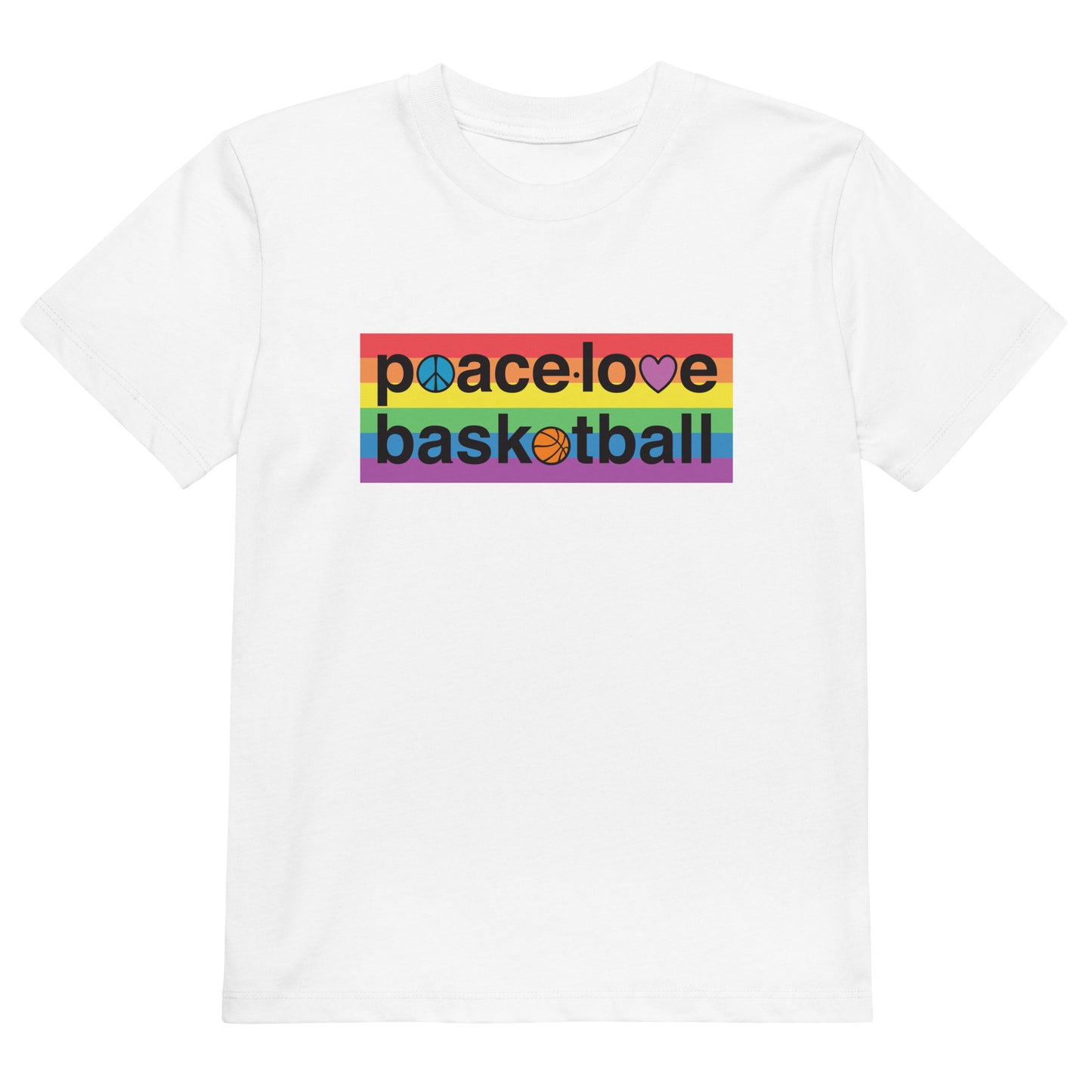 PeaceLoveBasketball Pride White Organic Cotton Kids T-shirt