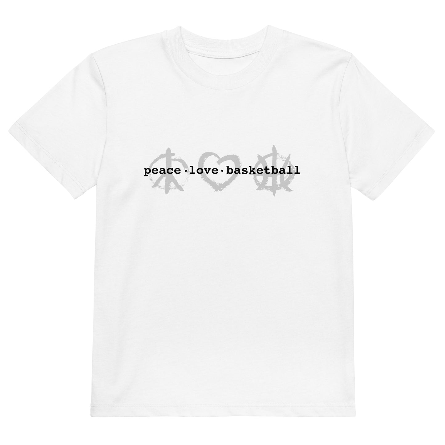 PeaceLoveBasketball Classic White Organic Cotton Kids T-shirt