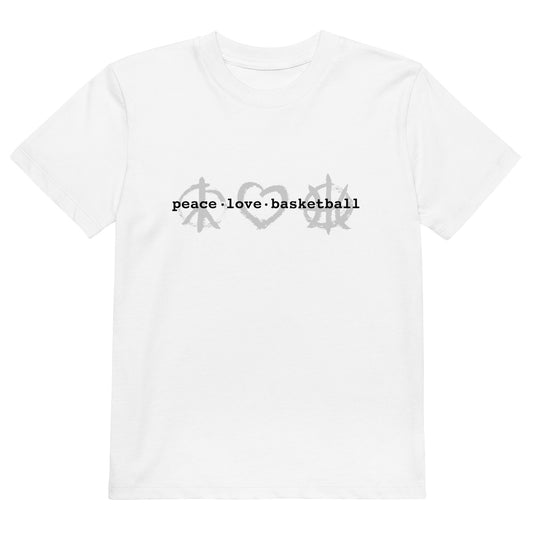 PeaceLoveBasketball Classic White Organic Cotton Kids T-shirt