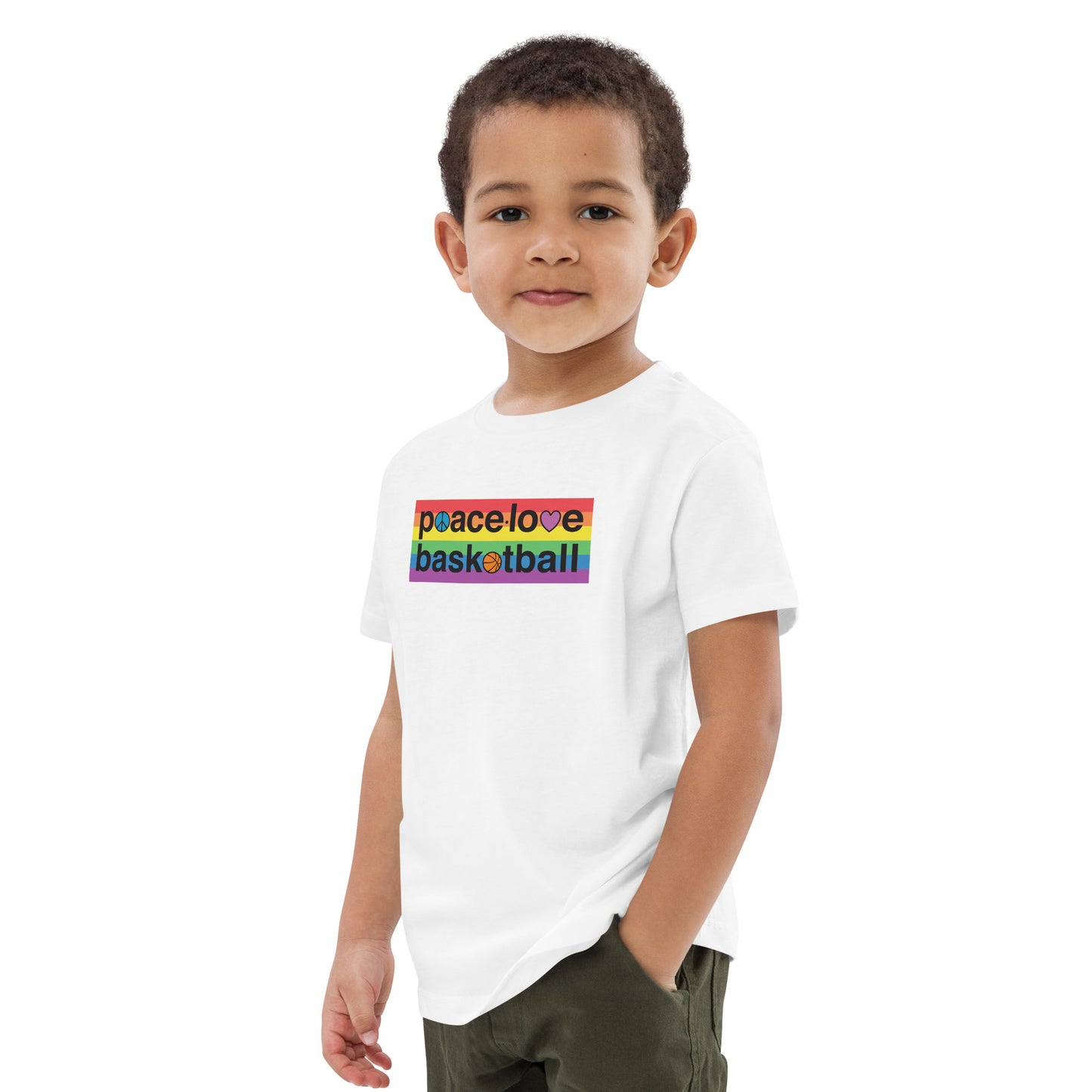 PeaceLoveBasketball Pride White Organic Cotton Kids T-shirt