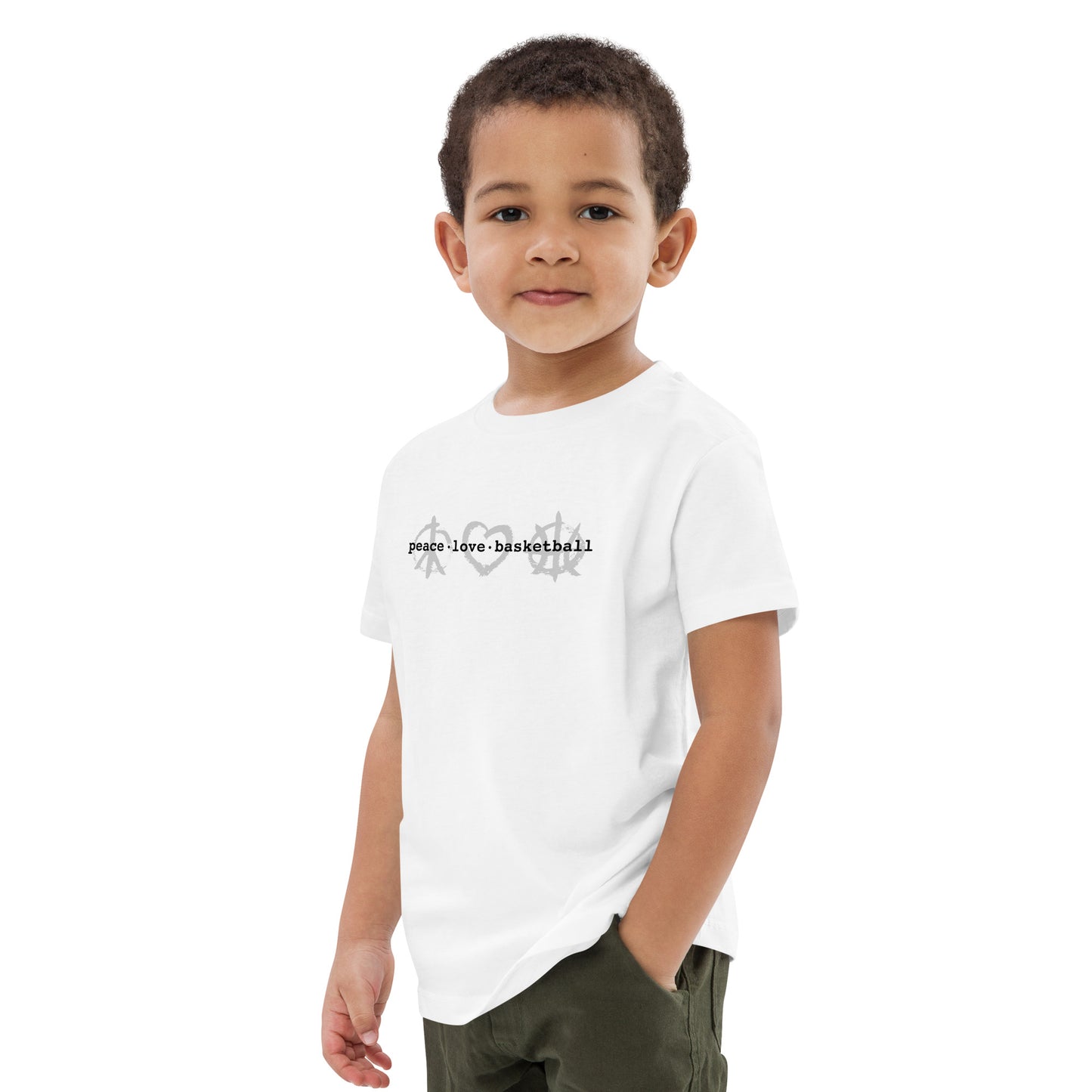 PeaceLoveBasketball Classic White Organic Cotton Kids T-shirt