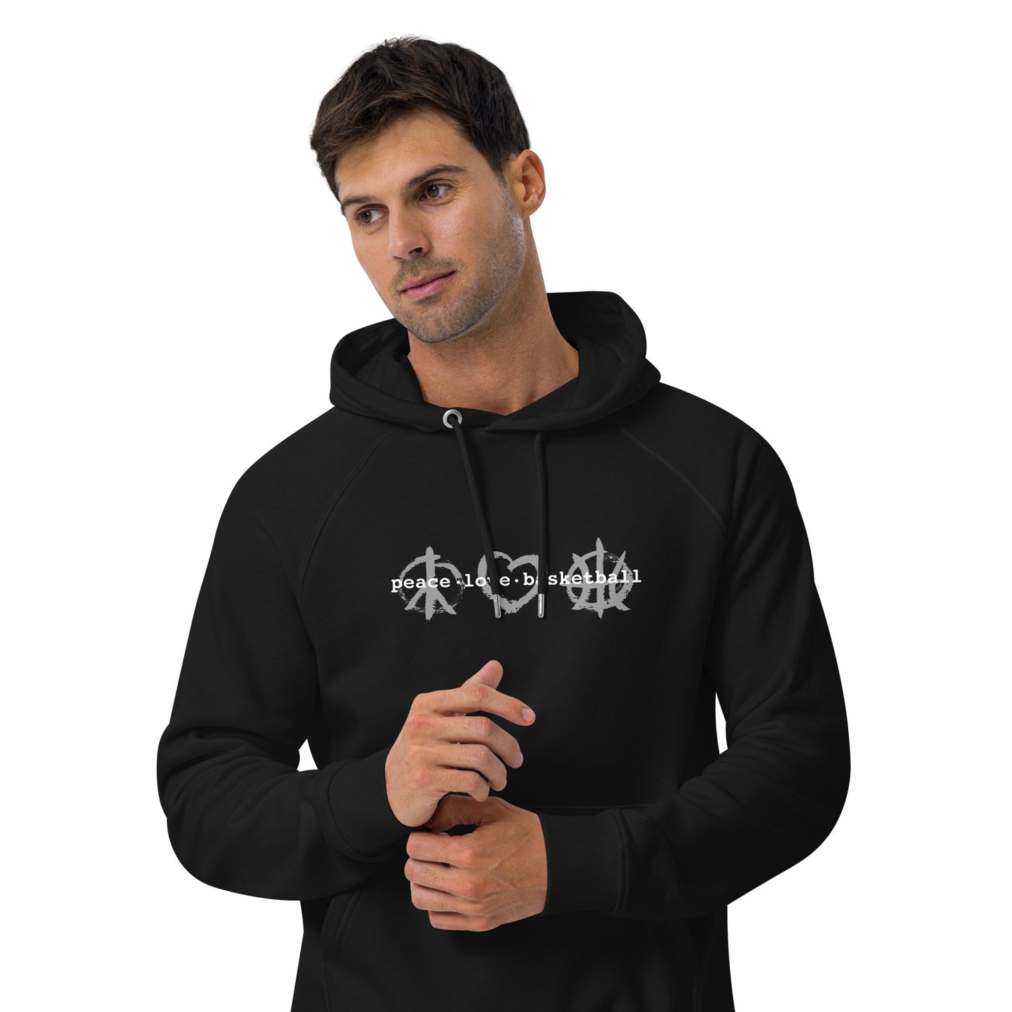 PeaceLoveBasketball Classic Black Unisex Eco Hoodie