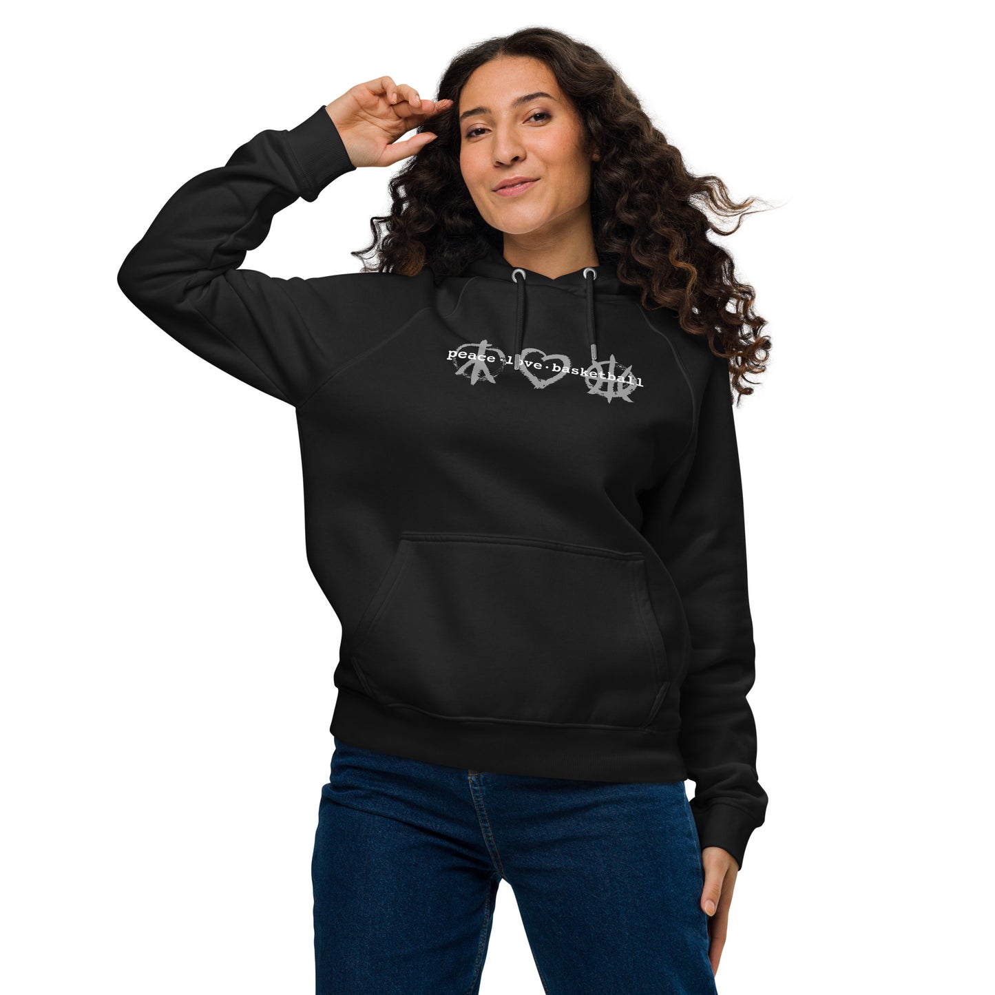 PeaceLoveBasketball Classic Black Unisex Eco Hoodie