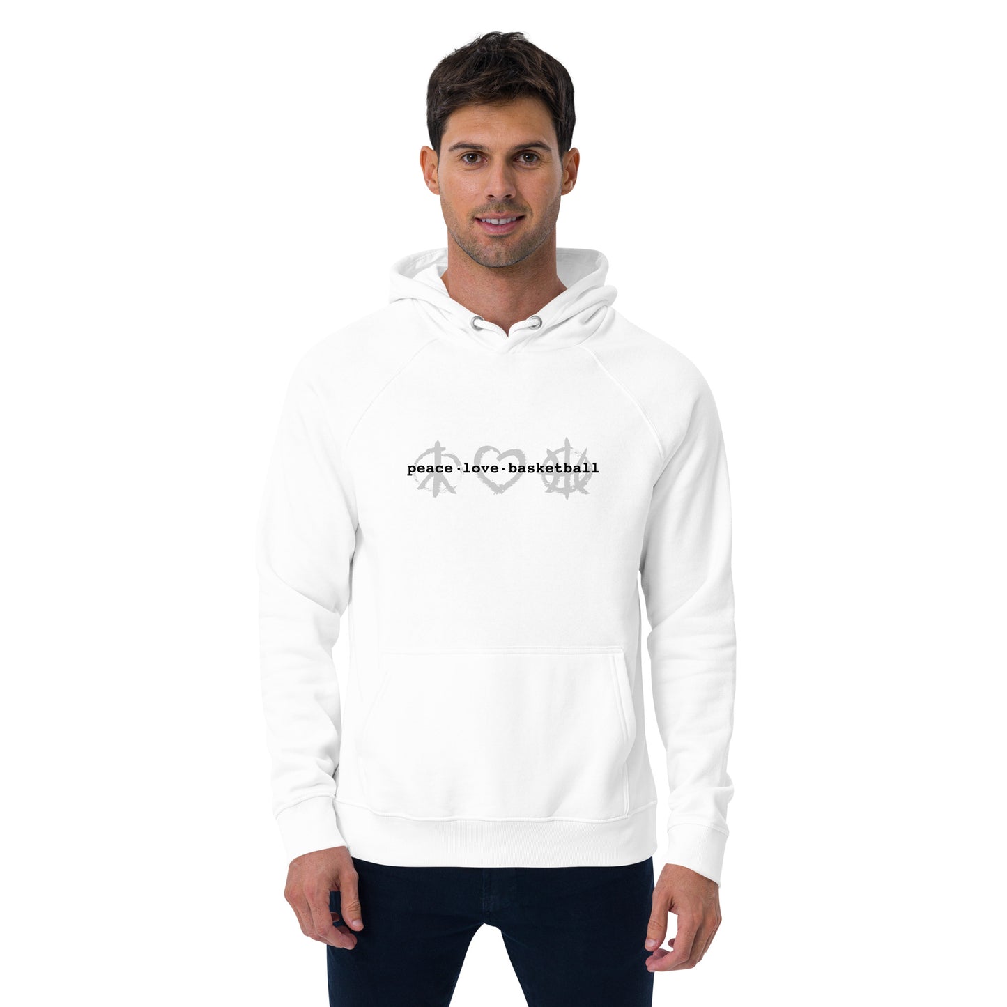 PeaceLoveBasketball Classic White Unisex Eco Hoodie