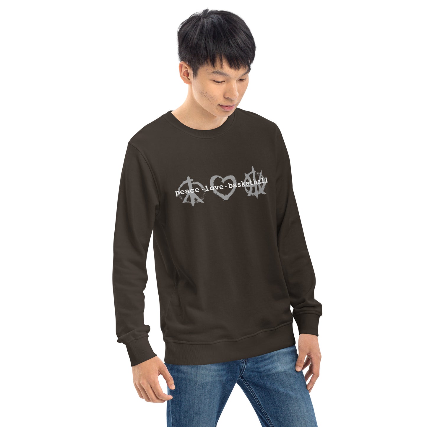 PeaceLoveBasketball Classic Charcoal Unisex Eco Sweatshirt