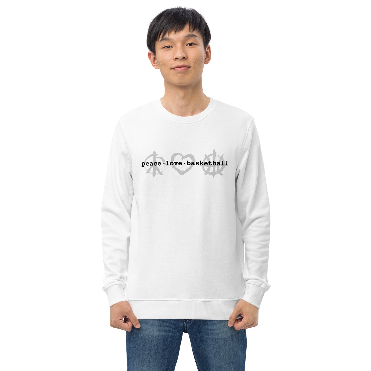 PeaceLoveBasketball Classic White Unisex Eco Sweatshirt