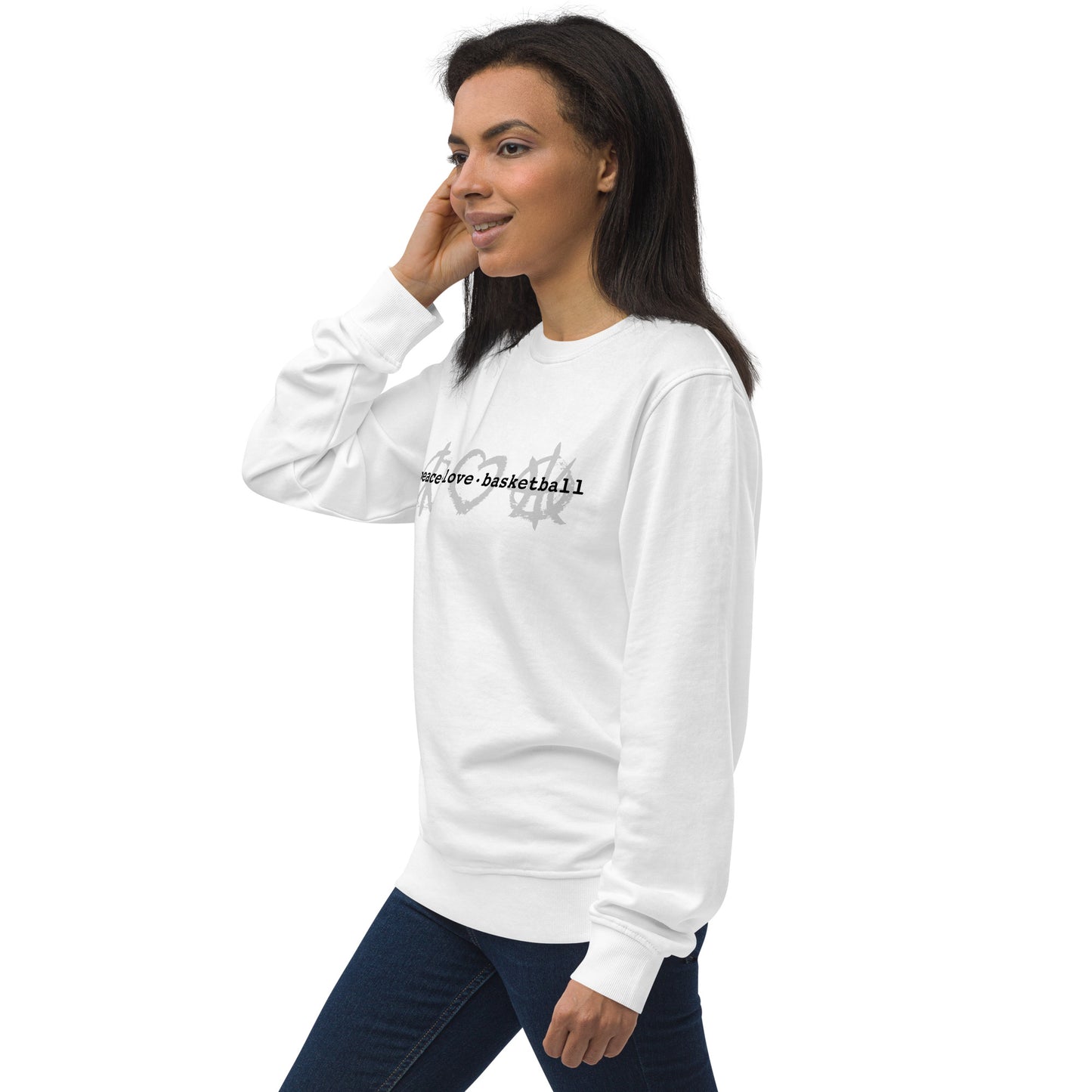 PeaceLoveBasketball Classic White Unisex Eco Sweatshirt