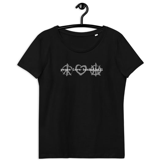 PeaceLoveBasketball Classic Black Women's Fitted Eco T-shirt