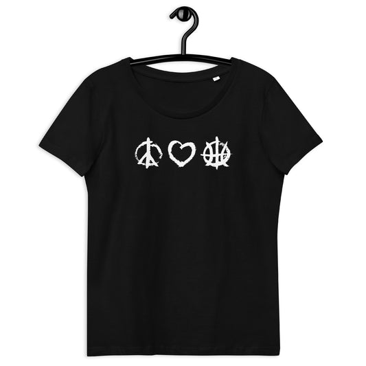 PeaceLoveBasketball Essential Black Women's Fitted Eco T-shirt