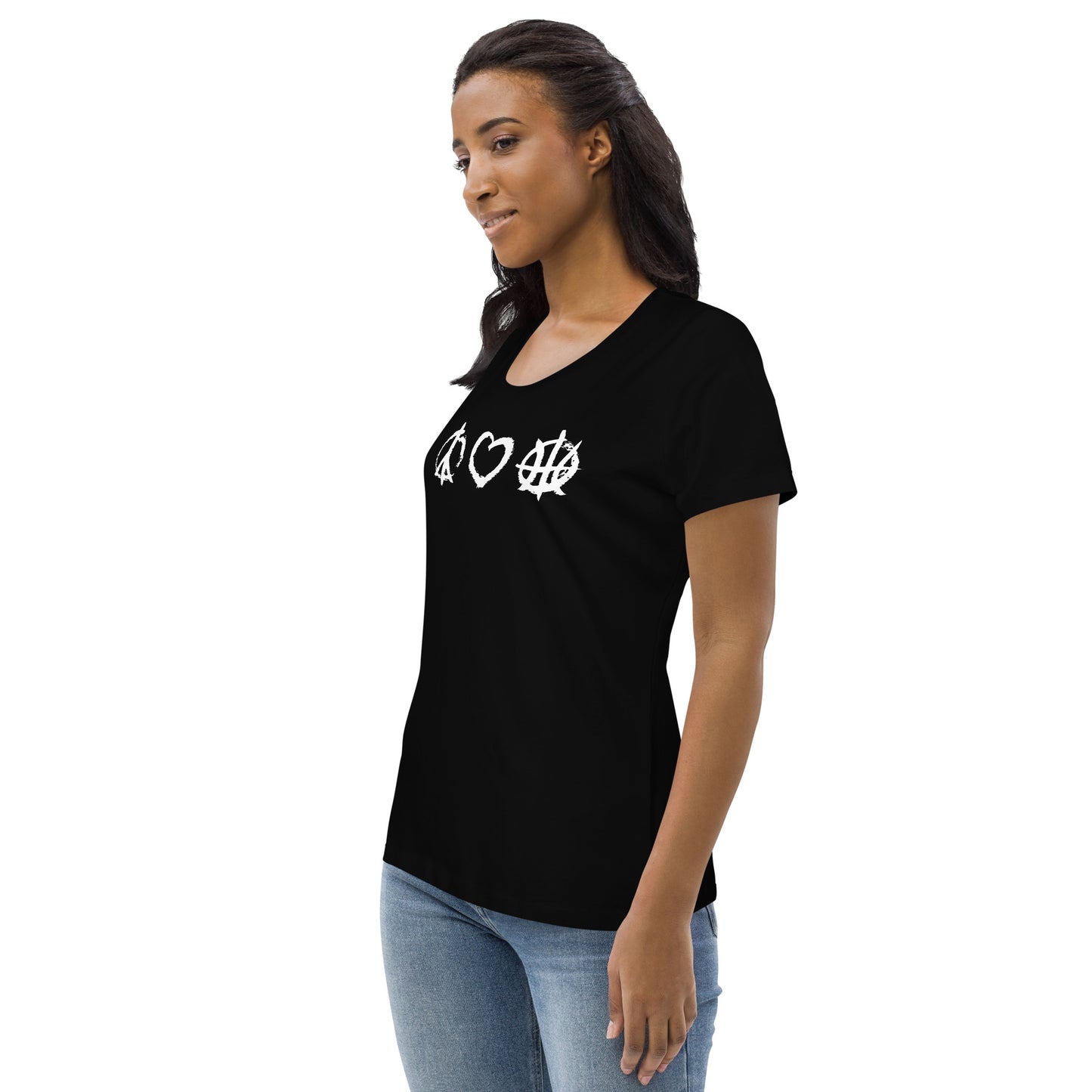 PeaceLoveBasketball Essential Black Women's Fitted Eco T-shirt